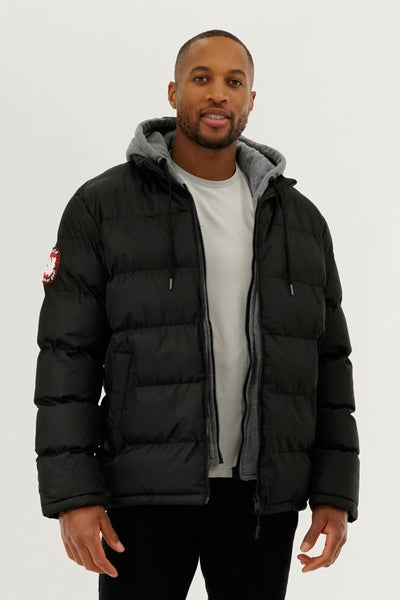 Canada Weather Gear Fleece Hood Puffer Bomber Jacket - Black - Mens Bomber Jackets - International Clothiers