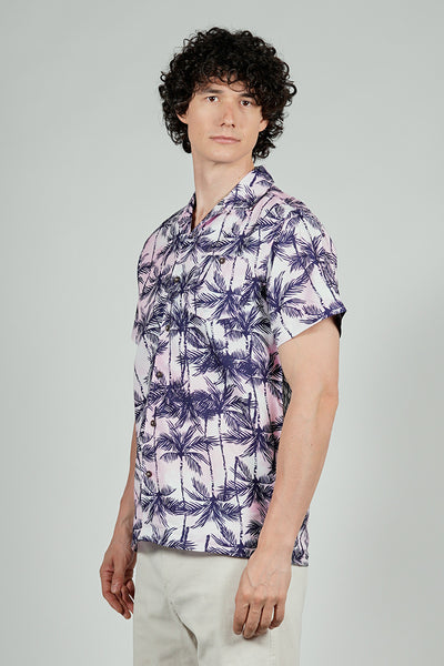 Boardsports Palm Tree Print Camp Collar Casual Shirt - Pink