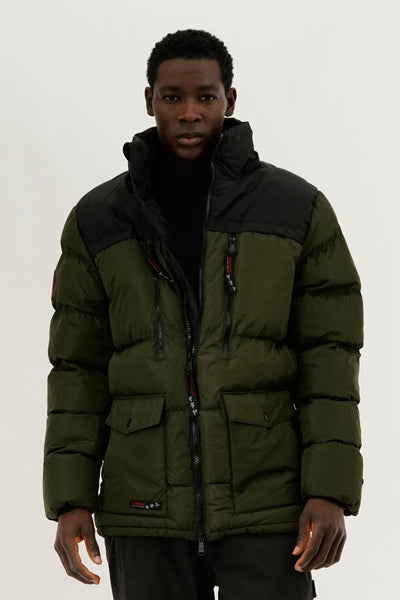 Canada Weather Gear Colour Block Puffer Bomber Jacket - Olive - Mens Bomber Jackets - International Clothiers
