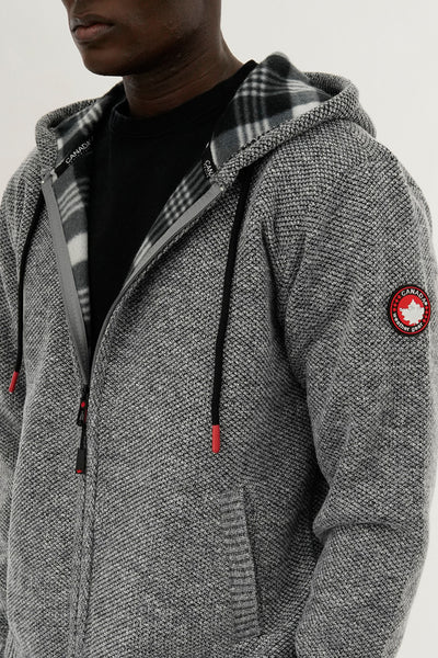 Canada Weather Gear Plaid Lined Zip Up Knit Hoodie - Grey - Mens Hoodies & Sweatshirts - International Clothiers