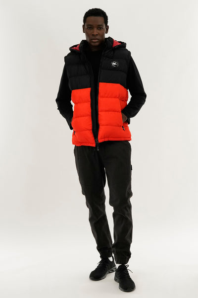 Super Triple Goose Colour Block Hooded Vest - Orange - Mens Vests - International Clothiers