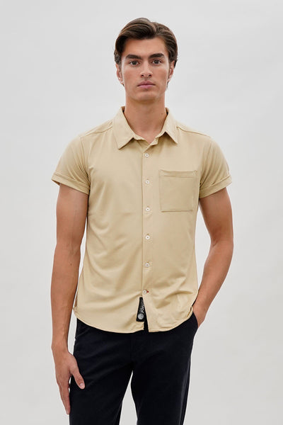 Canada Weather Gear Travel Collection Classic Short Sleeve Casual Shirt - Beige - Mens Casual Shirts - International Clothiers