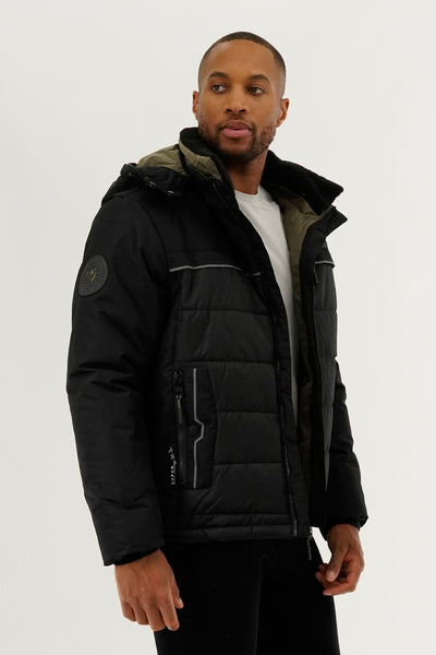 Super Triple Goose Contrast Lining Puffer Bomber Jacket - Olive - Mens Bomber Jackets - International Clothiers
