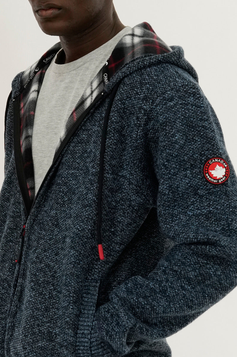 Canada Weather Gear Plaid Lined Zip Up Knit Hoodie - Navy - Mens Hoodies & Sweatshirts - International Clothiers