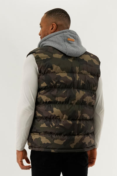 Canada Weather Gear Hooded Camo Print Puffer Vest - Olive - Mens Vests - International Clothiers
