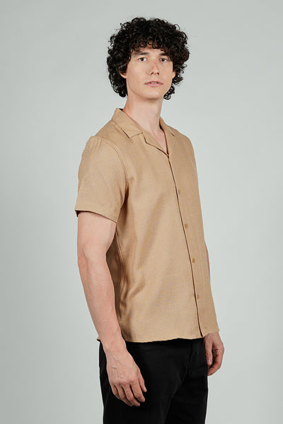Kenneth Blake Solid Basic Button Up Casual Shirt - Camel
