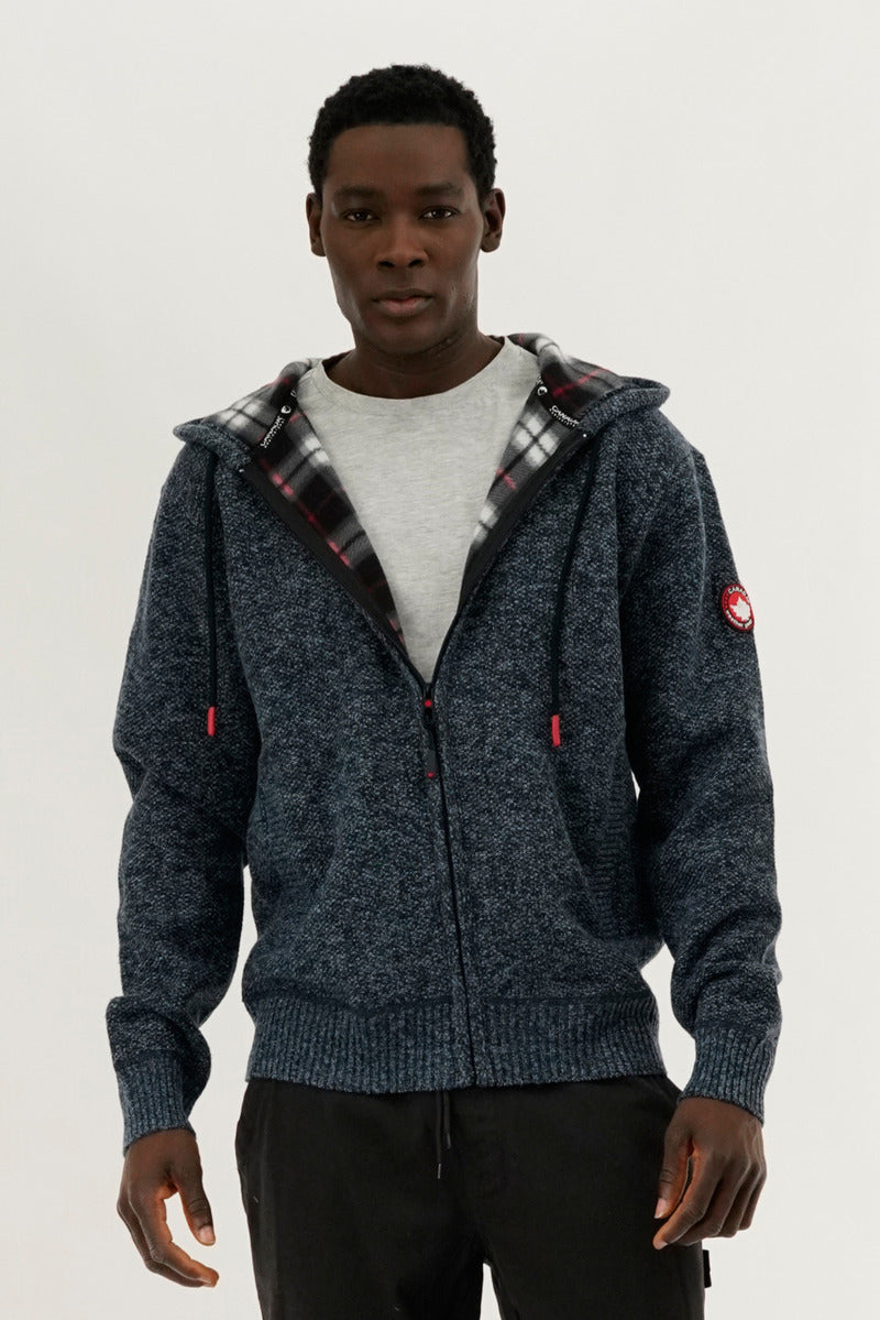 Canada Weather Gear Plaid Lined Zip Up Knit Hoodie - Navy - Mens Hoodies & Sweatshirts - International Clothiers