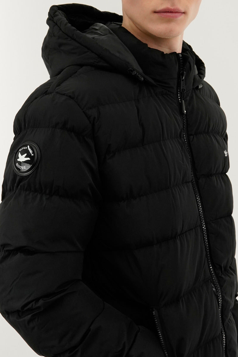 Super Triple Goose Colour Block Puffer Bomber Jacket - Black - Mens Bomber Jackets - International Clothiers