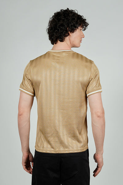 For Him London Stripe Detail Ribbed Crewneck Tee - Camel