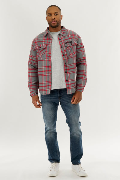 Canada Weather Gear Plaid Plush Lined Lightweight Jacket - Grey - Mens Lightweight Jackets - International Clothiers