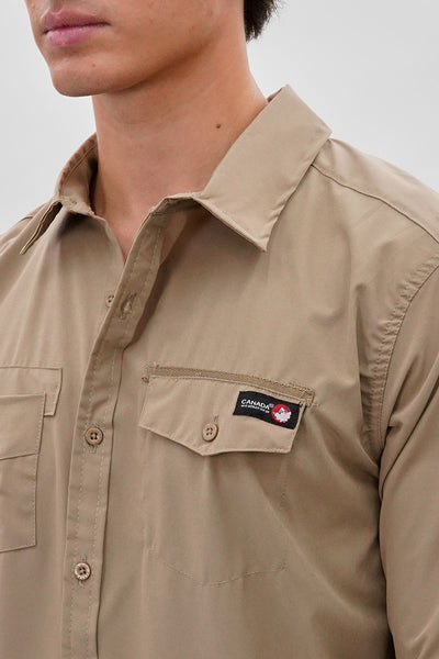 Canada Weather Gear Adventure Bound Utility Roll Up Sleeve Casual Shirt - Beige - Mens Casual Shirts - International Clothiers