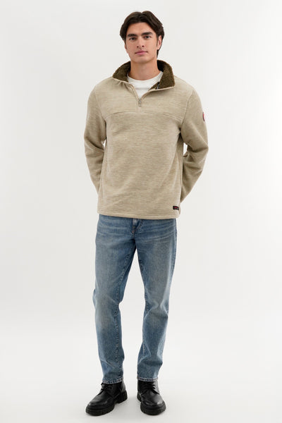 Canada Weather Gear Sherpa Lined 1/4 Zip Pullover Sweater - Beige - Mens Pullover Sweaters - International Clothiers