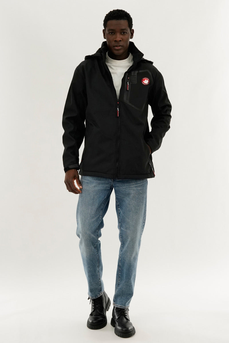 Canada Weather Gear Soft Shell Hooded Lightweight Jacket - Black - Mens Lightweight Jackets - International Clothiers