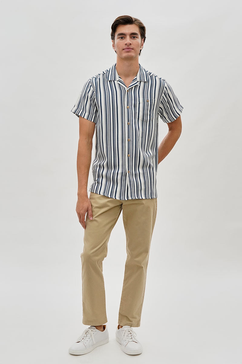 Super Triple Goose Vintage Striped Button Up Casual Shirt - Navy - Mens Casual Shirts - International Clothiers