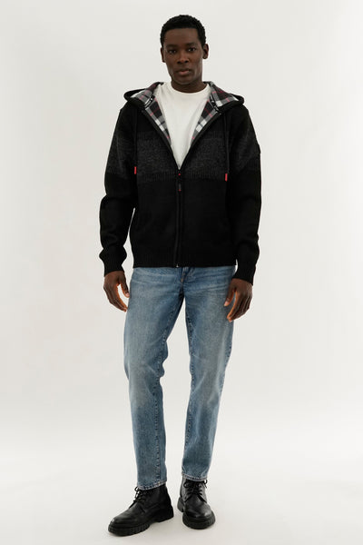 Canada Weather Gear Plaid Lined Striped Zip Up Hoodie - Black - Mens Hoodies & Sweatshirts - International Clothiers