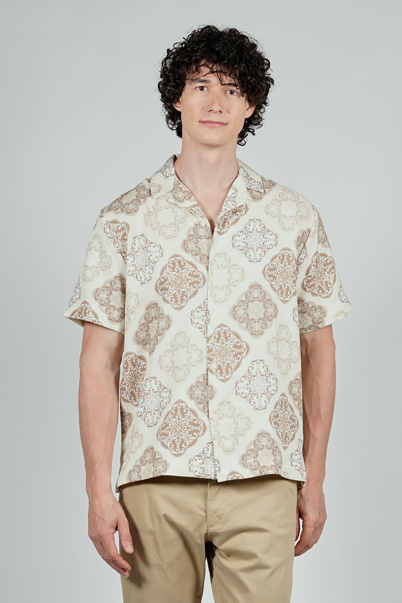 Malibu By Drill Patterned Button Up Casual Shirt - Cream