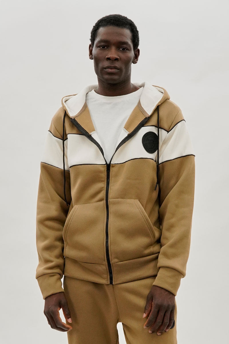 Super Triple Goose Colour Block Zip Up Hoodie - Beige - Mens Hoodies & Sweatshirts - International Clothiers