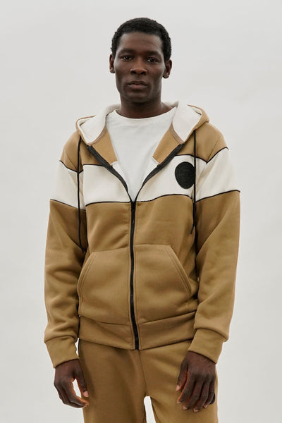Super Triple Goose Colour Block Zip Up Hoodie - Beige - Mens Hoodies & Sweatshirts - International Clothiers