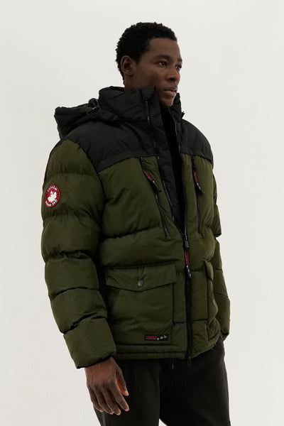 Canada Weather Gear Colour Block Puffer Bomber Jacket - Olive - Mens Bomber Jackets - International Clothiers