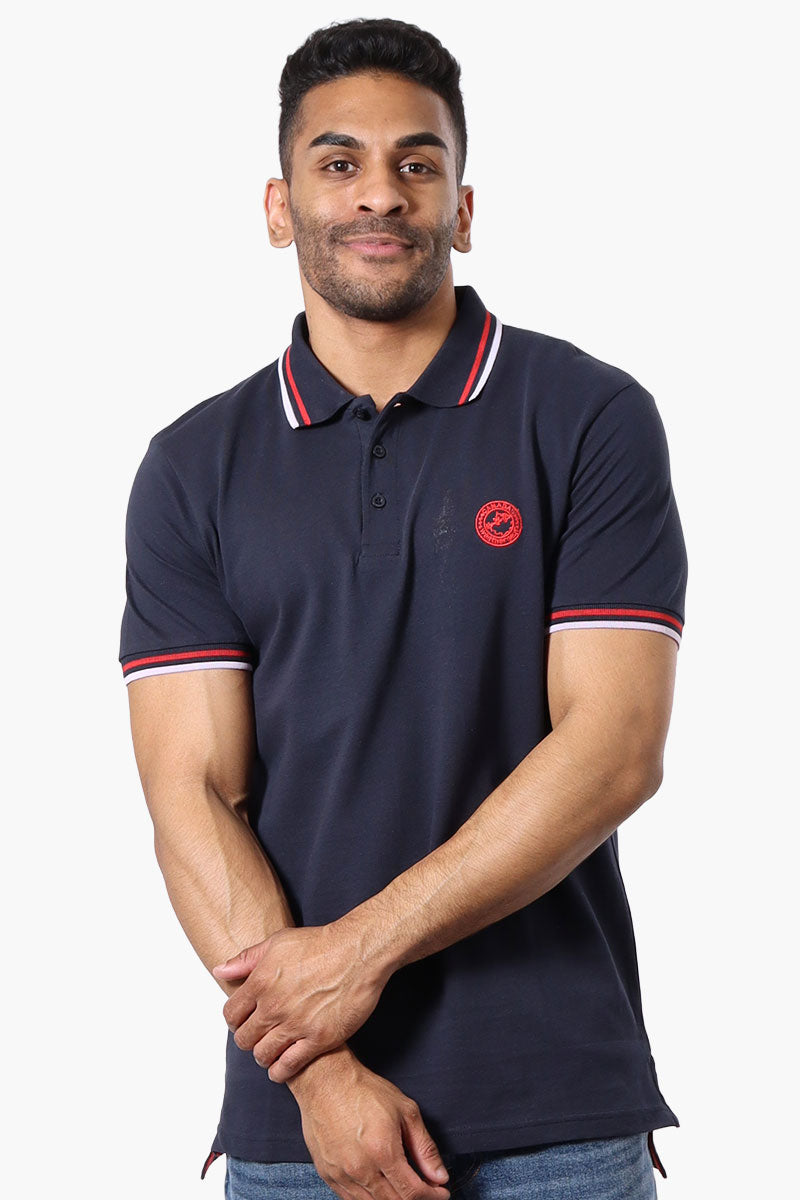 Stripe Detail Short Sleeve Polo Shirt - Navy