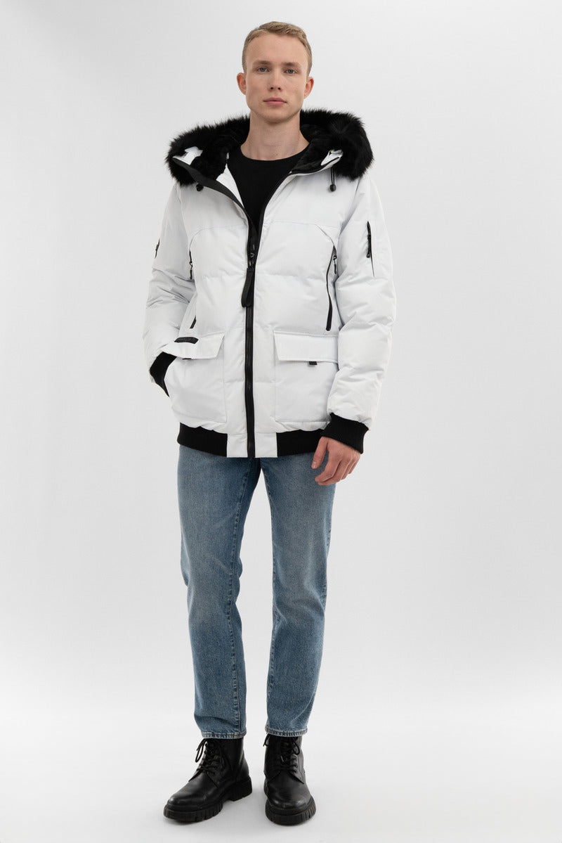 Canada Weather Gear Faux Fur Trim Bomber Jacket - White - Mens Bomber Jackets - International Clothiers