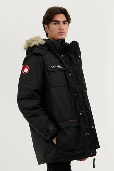 Canada Weather Gear Faux Fur Lined Arctic Parka Jacket - Black - Mens Parka Jackets - International Clothiers
