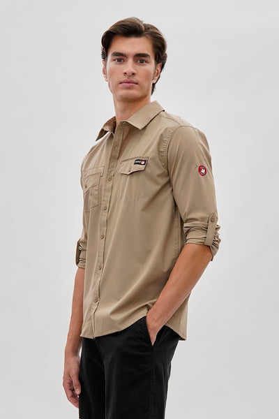 Canada Weather Gear Adventure Bound Utility Roll Up Sleeve Casual Shirt - Beige - Mens Casual Shirts - International Clothiers
