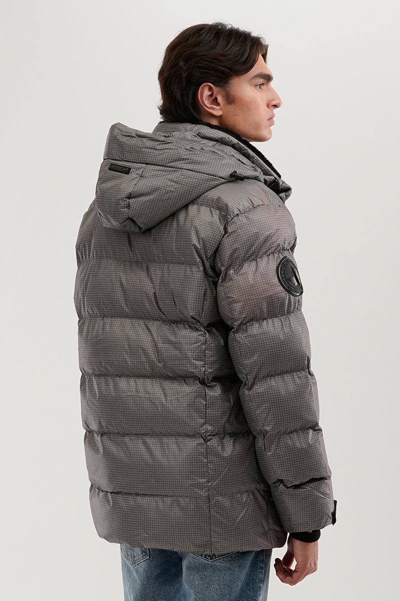 Canada Weather Gear Grid Pattern Puffer Parka Jacket - Grey - Mens Parka Jackets - International Clothiers