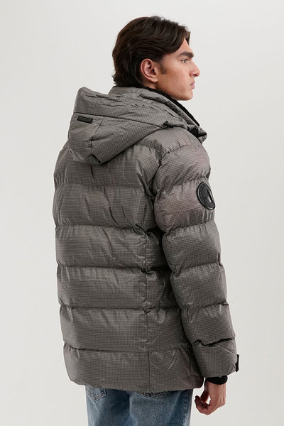 Canada Weather Gear Grid Pattern Puffer Parka Jacket - Grey - Mens Parka Jackets - International Clothiers
