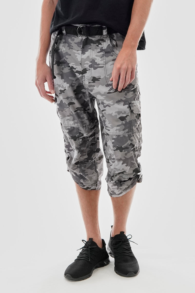 Canada Weather Gear Belted Camo Print Cargo Shorts - Grey - Mens Shorts & Capris - International Clothiers
