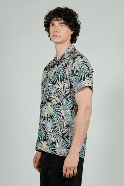 Boardsports Palm Tree Print Camp Collar Casual Shirt - Green