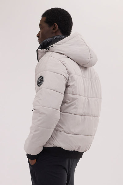 Oppenheimer Hooded Puffer Bomber Jacket - Stone - Mens Bomber Jackets - International Clothiers