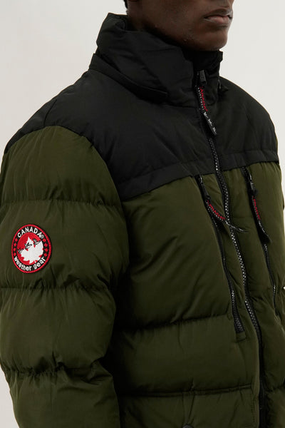 Canada Weather Gear Colour Block Puffer Bomber Jacket - Olive - Mens Bomber Jackets - International Clothiers