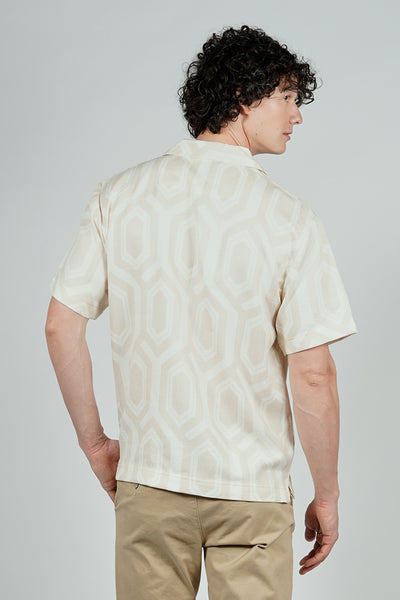 Malibu By Drill Geometric Pattern Button Up Casual Shirt - Cream