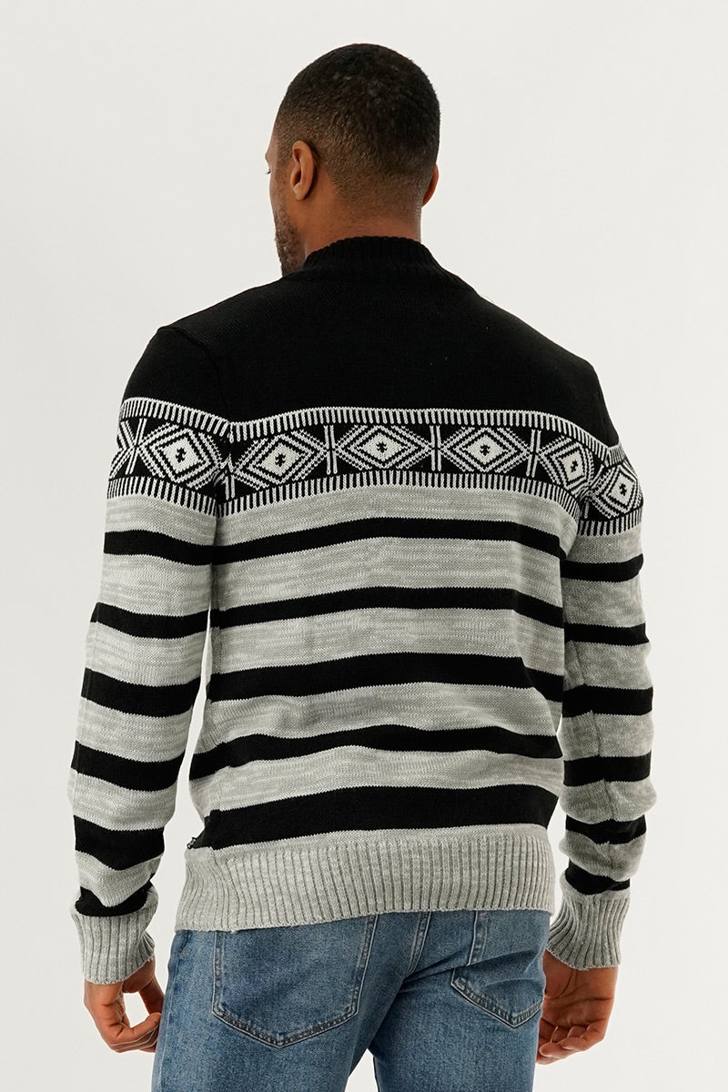 Canada Weather Gear 1/4 Zip Striped Pullover Sweater - Black - Mens Pullover Sweaters - International Clothiers