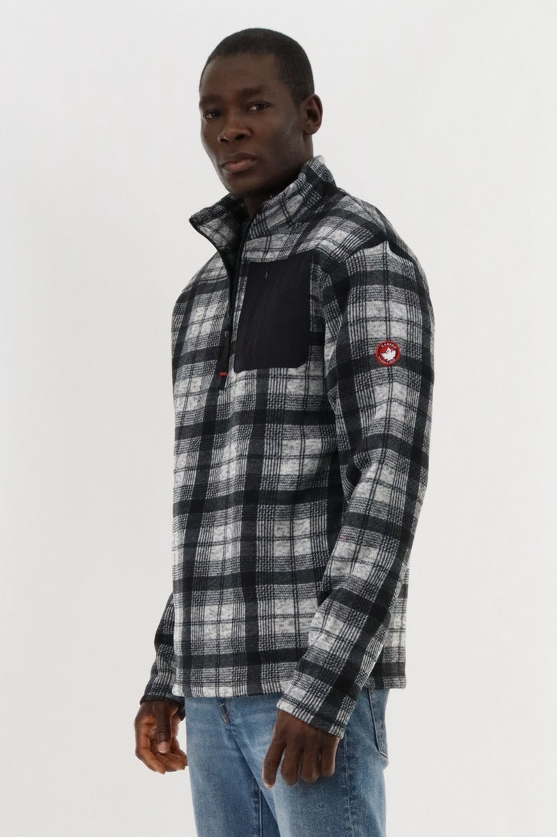 Canada Weather Gear 1/4 Zip Plaid Pullover Sweater - Grey - Mens Pullover Sweaters - International Clothiers