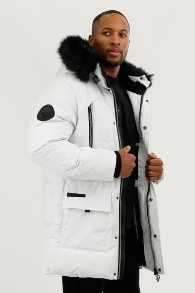 Canada Weather Gear Faux Fur Backpack Strap Parka Jacket - White - Mens Parka Jackets - International Clothiers