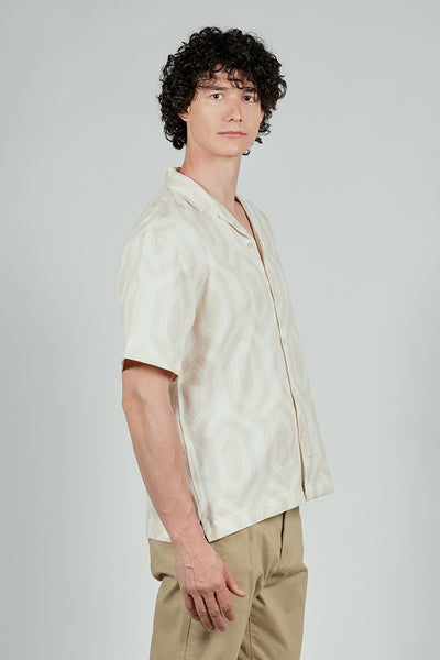 Malibu By Drill Geometric Pattern Button Up Casual Shirt - Cream