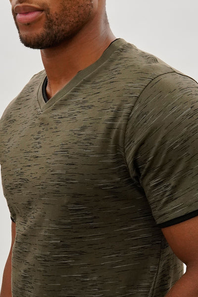 Canada Weather Gear Vintage Patterned V-Neck Tee - Olive - Mens Tees & Tank Tops - International Clothiers