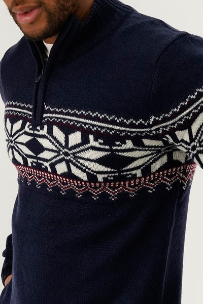 Canada Weather Gear 1/4 Zip Printed Pullover Sweater - Navy - Mens Pullover Sweaters - International Clothiers