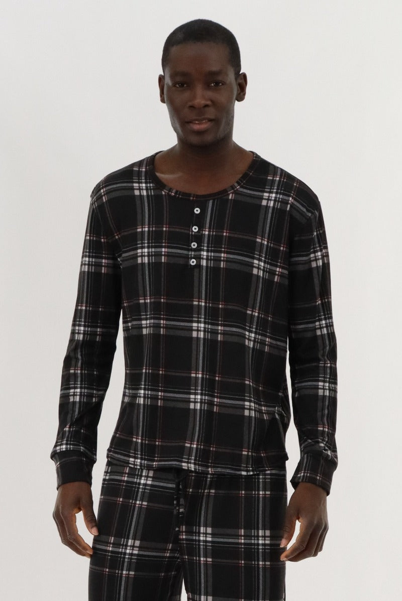 Canada Weather Gear Long Sleeve Printed Pajama Top - Black - Mens Pajamas - International Clothiers