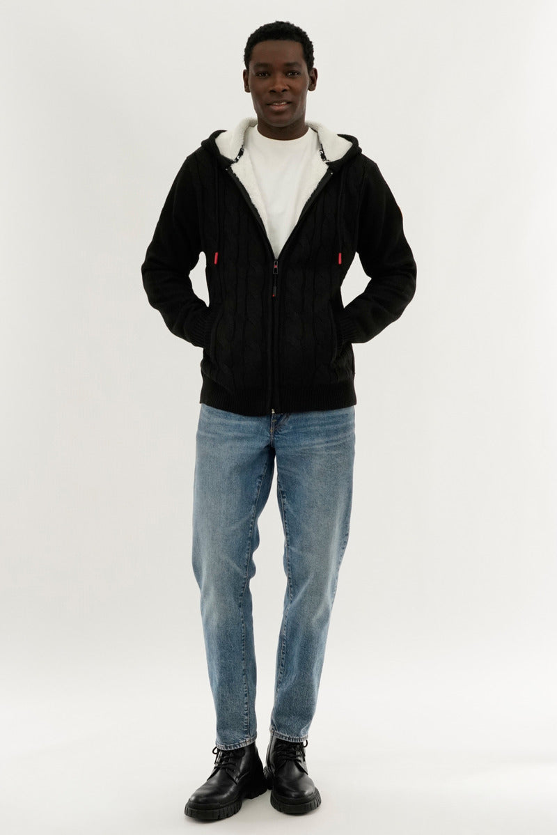 Canada Weather Gear Cable Knit Zip Up Hoodie - Black - Mens Hoodies & Sweatshirts - International Clothiers