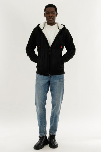 Canada Weather Gear Cable Knit Zip Up Hoodie - Black - Mens Hoodies & Sweatshirts - International Clothiers