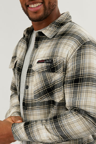 Canada Weather Gear Plaid Plush Lined Lightweight Jacket - Cream - Mens Lightweight Jackets - International Clothiers