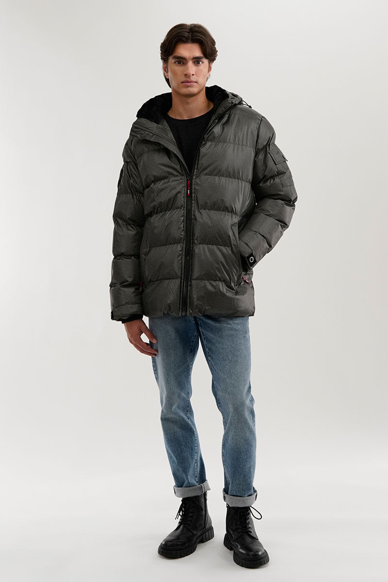 Canada Weather Gear Grid Pattern Puffer Parka Jacket - Green - Mens Parka Jackets - International Clothiers