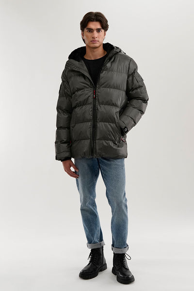 Canada Weather Gear Grid Pattern Puffer Parka Jacket - Green - Mens Parka Jackets - International Clothiers