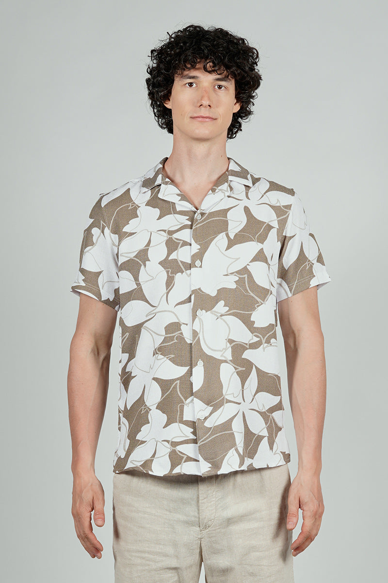 Kenneth Blake Floral Basic Button Up Casual Shirt - Taupe