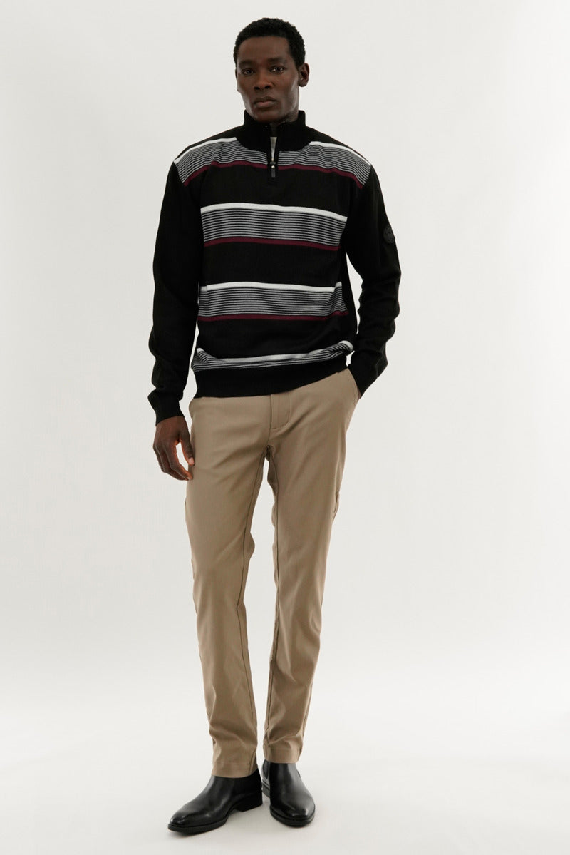 Canada Weather Gear Striped 1/4 Zip Pullover Sweater - Burgundy - Mens Pullover Sweaters - International Clothiers