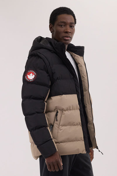Canada Weather Gear Colour Block Zip Off Sleeve Bomber Jacket - Beige - Mens Bomber Jackets - International Clothiers