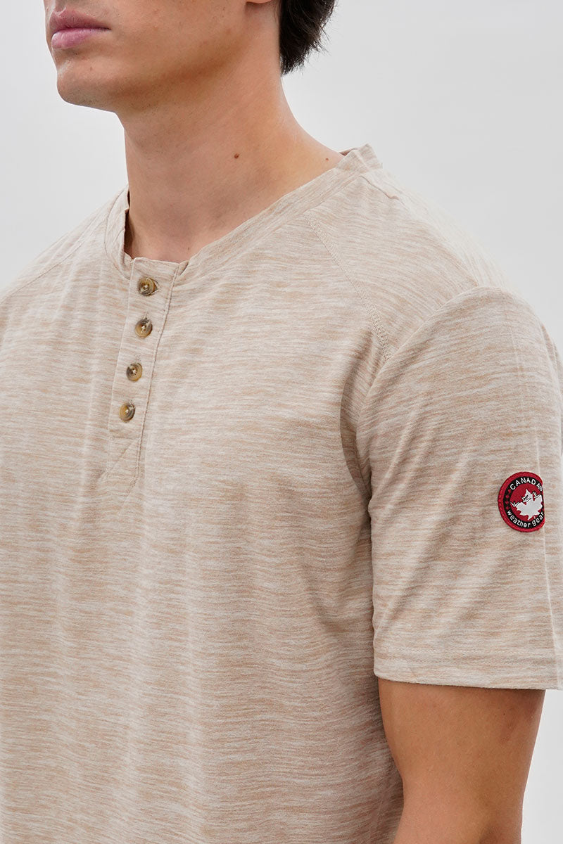 Canada Weather Gear Short Sleeve Henley Tee - Beige - Mens Tees & Tank Tops - International Clothiers